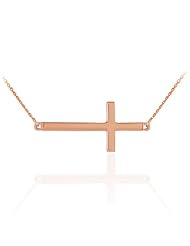 14k Rose Gold Contemporary Ladies Sideways Cross Necklace