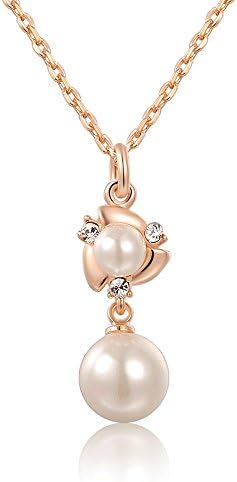 Cococity Fashion Jelwelry 18k Rose Gold Plated Pearl Pendant Necklace for Women