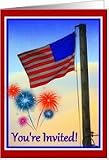 Flag & Fireworks Fourth of July Party - Invitation Card