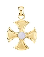 14K White Gold 39.00mmx29.00mm Maltese Cross With Chalcedony