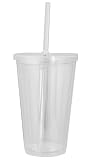 16 Ounce Double Wall Insulated Tumbler with Drinking Straw - Case of 25