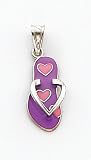 Purple With Pink Hearts Enameled Sandal Charm, 14K White Gold