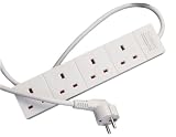 European TraveldapterTM UK - Europe Grounded Moulded Travel Adapter Plug 1.5m Lead 2pin Schucko Plug 4 UK Sockets