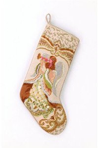Gold Musical Angel Needlepoint Christmas Stocking