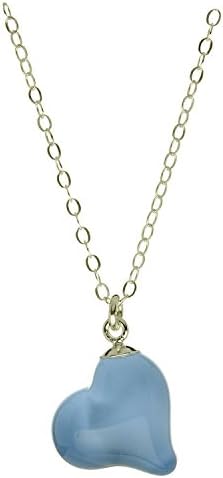 Handmade Torch Lampworked Glass Mini Heart Pendant Necklace - Light Blue