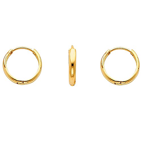 14k Yellow or White Gold 2mm Domed Hoop Huggies Earrings (0.5