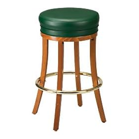 Click here to buy Wood and Vinyl Round Top Bar Stool: Brass - Mahogany by KegWorks.