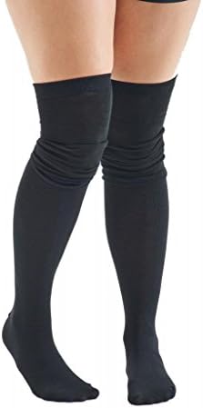 Sexy Legs Thigh High Socks Solid Black Over The Knee 70% Cotton Womens One Size