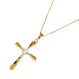 10k Yellow Gold Diamond Cross Pendant (.05 ct, H-I Color, I1 Clarity), 18