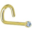 Solid 18KT Yellow Gold (December) 1.5mm Genuine Topaz Left Nostril Screw- 20 Gauge