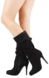 Razi Ruched Faux Suede Mid-Calf Boot BLACK