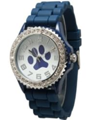 Navy Blue Paw Face Silicone Watch w/ CZ Crystal Rhinestones Face Bling