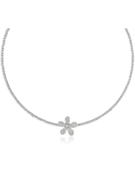 Betsey Johnson "Crystal Rhodium" Crystal Flower Choker Necklace, 15"