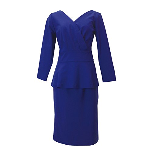 カットソー＆スカート カシュクール セットアップ ペプラム ブルー 青 ツーピース