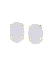 14k Yellow Gold Oval Frosted White Topaz Stud Earrings
