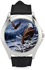 Special Design American Pride the Bald Eagle Pattern, Cool Eagle Custom Unisex Classic Leather Strap Watch, Metal Case, Tempered Glass, Black Leather Band