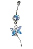Stainless Steel Dragonfly Belly Ring with Blue CZ