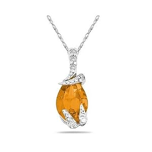 Pear Shaped Citrine and Diamond Pendant in White Gold by
