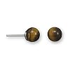 Rhodium Plated Sterling Silver Tiger's Eye Stud Earrings