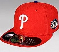 MLB New Era 5950 FITTED Philadelphia PHILLIES 7-3/8 2009 World Series Home RED Hat Cap Authentic 59Fifty