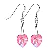 SCER458 Made with Swarovski Elements� Pink Crystal Heart Sterling Silver French Ear Wire Hook 1" Long Dangle Earrings
