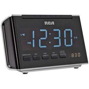 alarm clock dual alarm auto set-RCA RC46R AM/FM Alarm Clock Radio with Large Blue LED Display (Black) Images