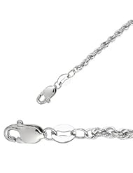 16" 14K White Gold 2.0mm (0.08") Polished Diamond Cut Light Rope Chain w/ Lobster Clasp