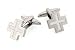 Rhodium plated cross shaped cufflinks with white enamel accent with presentation box