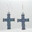 Cross Dangle Earrings with Double Circle Design in Sterling Silver and Purple Patina Finish,#9135