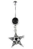 Stainless Steel Gothic Belly Ring with Black CZ - Star