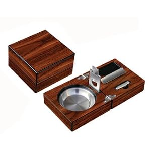 Folding Wood Cigar Ashtray W/ Cutter