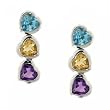 Amethyst, Topaz & Citrine Three Heart Dangle Earring Studs