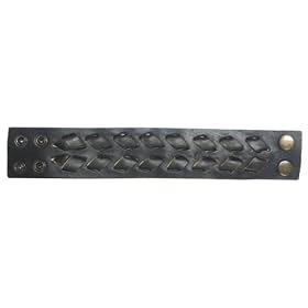 Mens Leather Wristband Cuff Bracelet with Leather Lacing