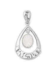 Sterling Silver Floating White Opal Greek Key Pendant - 31mm