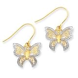 14k Yellow & Rhodium Gold Butterfly Dangle Earrings