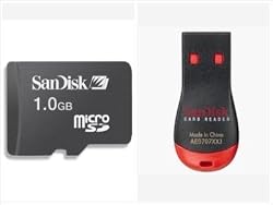 SanDisk 1 GB MicroSD Card (Retail Package) + MobileMate Micro MicroSD / MicroSDHC / M2 Card Reader (Bulk Package)