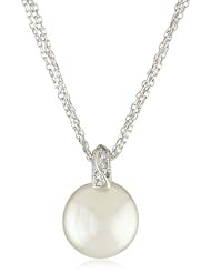 Majorica 18mm 17" White Coin Pearl with Cubic Zirconia on 3Row Sterling Silver Chain Necklace