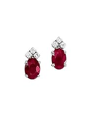 14K White Gold Oval Ruby and Diamond Earrings