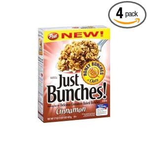 Honey Bunches of Oats Just Bunches Cinnamon Cereal, 17-Ounce Boxes (Pack of 4) by Post