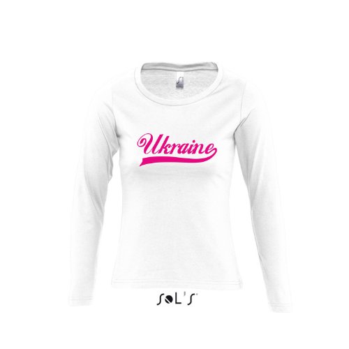 Ukraine Oldschool Ukraine LÄNDERSHIRT EM / WM FAN Trikot – Damen Langarm Longsleeve T-Shirt S-XL , White – pink , XL