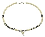 Image of Surf Style Coco Wood Bead & Hematite Necklace With Sharks Tooth - C
