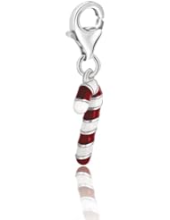 Sterling Silver Candy Cane Charm with Red and White Enamel Coating