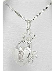 925 St Sterling Silver Key To My Heart Love Lock Jewelry Pendant Necklace 1/2 x 1/2 Inches With A Beautiful Heavily Plated St Silver Chain