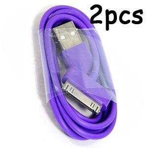 Bluecell 2 Pack Purple Color USB Sync Data Cable for Iphone 4 4S 3g/s Ipod + Bluecell Cable Tie