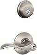 Schlage FB50N V ACC 619 B60 Single Cylinder Deadbolt and F51 Keyed Entry Accent Lever Keyed Alike, Satin Nickel finish