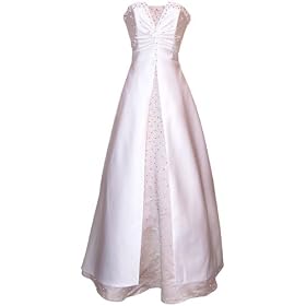 Beaded Strapless White Satin Dress Wedding Gown