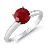 1/2 CT Ruby Solitaire Ring 14K White Gold (Available In Sizes 5 - 10)