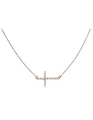 Ladies 14K Rose Gold .28Ct White Round Diamond Cross Pendant Chain Necklace