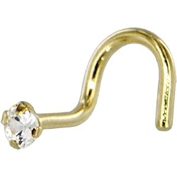Solid 14KT Yellow Gold 2mm Cubic Zirconia SOLITAIRE Nose Ring