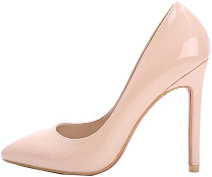 Nightclub Sexy Stiletto Ultra High Heel Pearly Lustre Patent Leather Pumps Shoes (6.5 (US W)=9.25 (inches)=235(mm), nude)